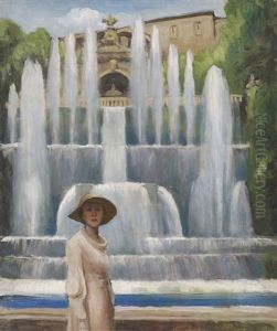 Portrait Of Lady Diana Cooper At The Villa D'este, Tivoli by Lord Berners