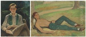 Two Portraits Of Robert Heber-percy; With Green Scarf; And Reclining By A Tree by Lord Berners
