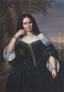 Portrat Einer Sitzenden Jungen Dame Vor Landschaftsfond by Franz Bernhardt