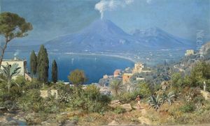 The Bay Of Naples, Vesuvius Beyond by Edmund Berninger