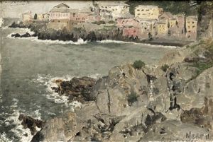 Blick Auf Nervi An Der Ligurischen Kuste (+ Die Kuste Bei Nervi, Study; 2 Works) by Edmund Berninger