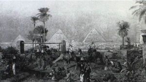 Fetching Water From A Stream, The Pyramids Beyond by Edmund Berninger