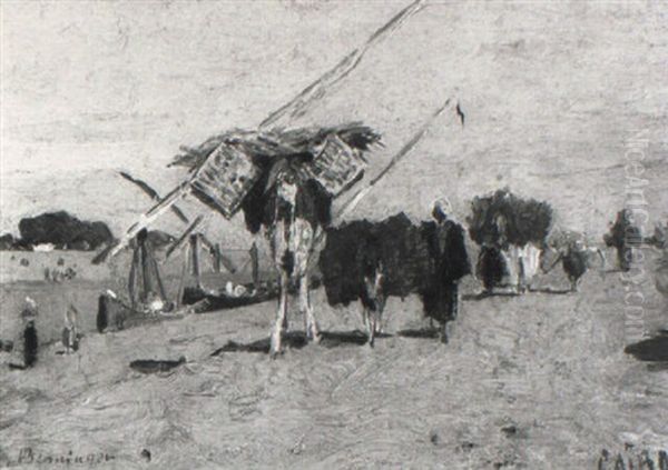 Araber Mit Kamelen Und Maultieren Am Nilufer In Cairo - view 1