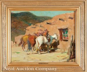 In A Street In Taos by Oscar Edmund Berninghaus