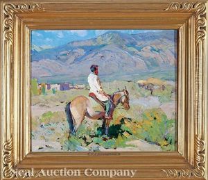 American Indian On Horseback, Taos by Oscar Edmund Berninghaus