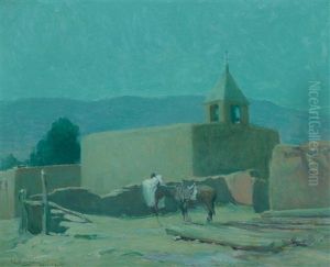Old Mission At Taos by Oscar Edmund Berninghaus