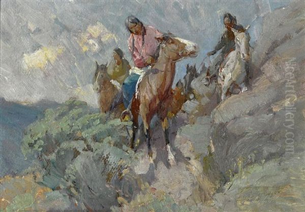 Indian Riders On A Hillside - view 1
