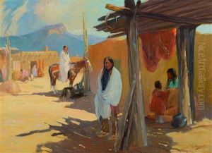Morning Shade, Taos Pueblo by Oscar Edmund Berninghaus