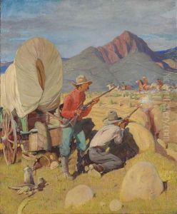 Attack On The Wagon Train by Oscar Edmund Berninghaus