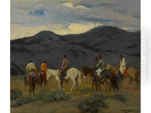 Group Of Taos Indians (riders) by Oscar Edmund Berninghaus