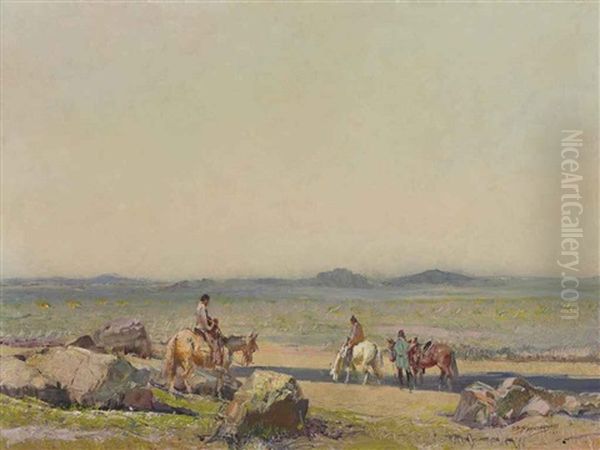 Indians At A Stream Watering Their Horses - view 1