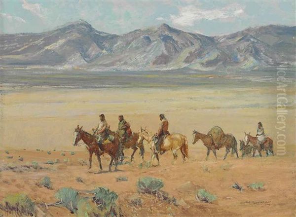 Indians Crossing The Mesa, Taos - view 1