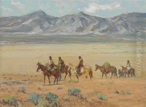 Indians Crossing The Mesa, Taos by Oscar Edmund Berninghaus