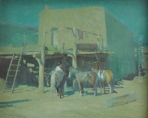 The Hitching Post And Adobe by Oscar Edmund Berninghaus
