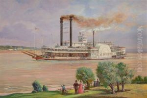 The Steamer J.m. White by Oscar Edmund Berninghaus