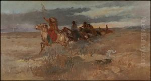 Indians Sighting Smoke In The Distance by Oscar Edmund Berninghaus