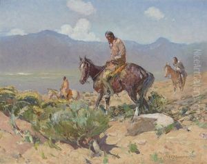 Indians On Horseback - Summer Hunt by Oscar Edmund Berninghaus