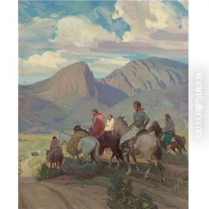 Indians On Horseback by Oscar Edmund Berninghaus