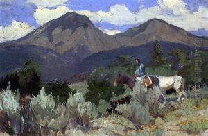 Indian And Taos Mountain by Oscar Edmund Berninghaus