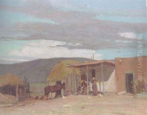 Mexican Settlement Of Taos by Oscar Edmund Berninghaus