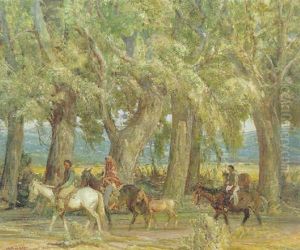 Road Under Cottonwoods by Oscar Edmund Berninghaus
