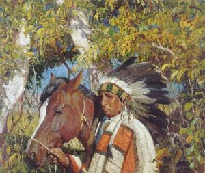 Indian Chief And Pony by Oscar Edmund Berninghaus