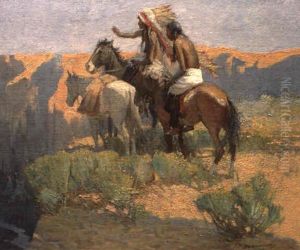 Indians On Overlook by Oscar Edmund Berninghaus