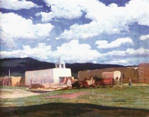 A Street In Taos by Oscar Edmund Berninghaus