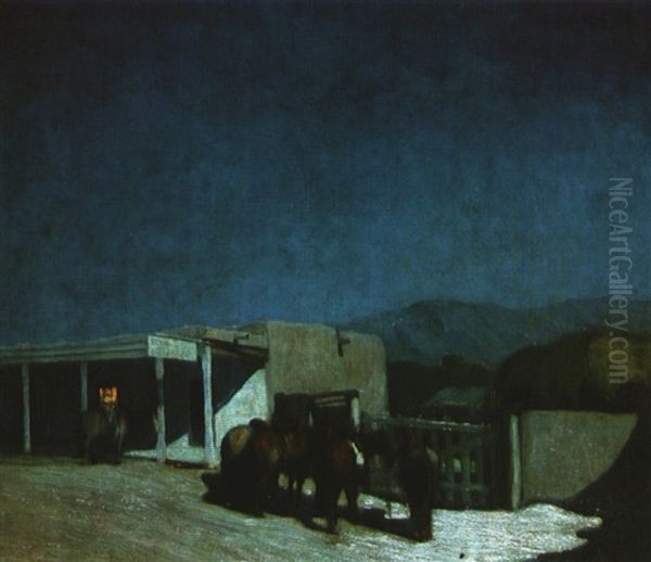 Horses In Front Of Kit Carson's House - view 1