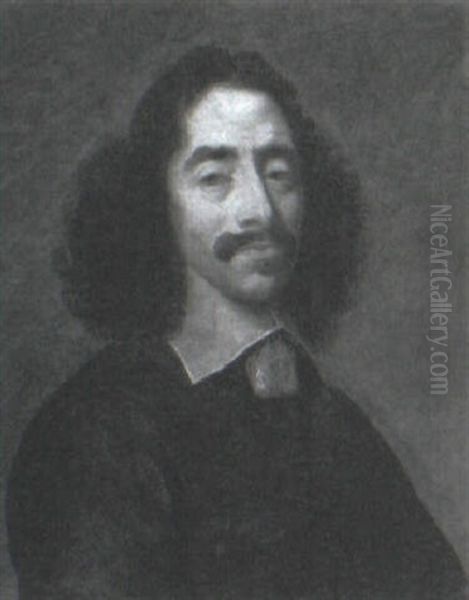 Portrait Of A Gentleman In Black Costume With White Lace Collar - view 1