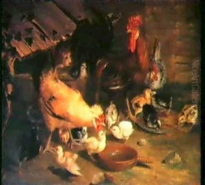 Huhner Im Stall by Anton Bernreiter