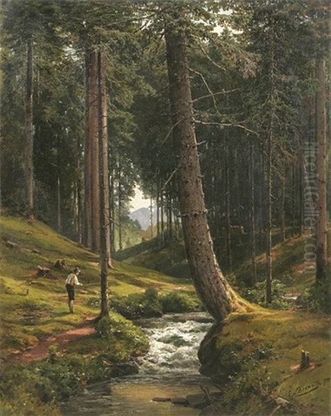Lichtdurchflutetes Waldstuck Mit Angler An Einem Wildbach - view 1
