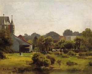 Die Bleiche. Eine Bauerin, Auf Einer Dorfwiese Wasche Ausbreitend by Ernst Von Bernuth