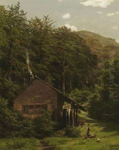 Wassermuhle Im Sommerlichen Gebirge by Ernst Von Bernuth