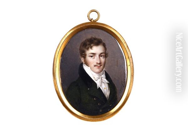 Portrait Miniature Of A Gentleman, Wearing A Dark Green Coat With A Knotted White Cravat - view 1