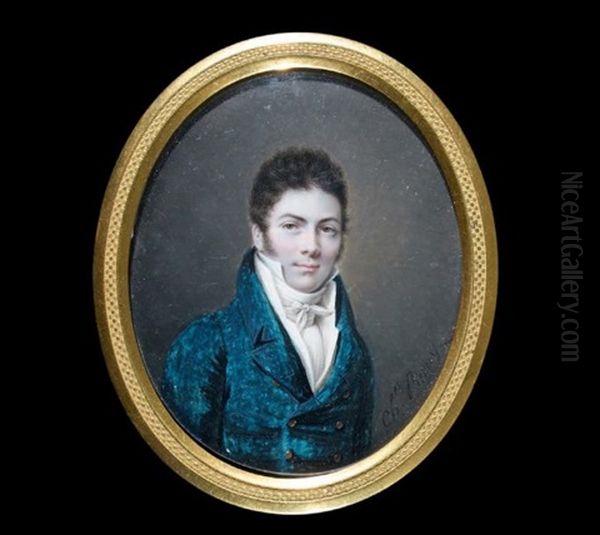 Portrait De Gentilhomme Portant Une Redingote De Velours Camaieu Bleu - view 1