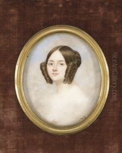 Portrait De Laure Louise Buthiau Avec Coiffure En Anglaises, Sur Fond Clair Portrait De Laure Louise Buthiau Avec Coiffure En Anglaises, Sur Fond Clair