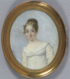Portrait De Femme En Robe De Soie Blanche Et Coiffee De Tresse, Fond De Ciel Nuageux