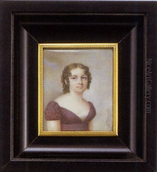 Portrait De Jeune Fille En Robe De Soie Prune, Coiffee D'anglaises Et Ve Sur Fond De Ciel Nuageux - view 1