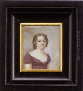 Portrait De Jeune Fille En Robe De Soie Prune, Coiffee D'anglaises Et Ve Sur Fond De Ciel Nuageux