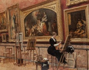 Au Musee Du Louvre -- Les Murillo, 1912 by Louis Beroud