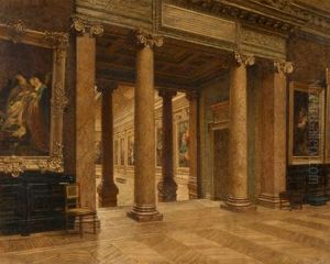 Vue De La Galerie Medicis Au Louvre by Louis Beroud