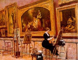 Au Musee Du Louvre - Les Murillo by Louis Beroud