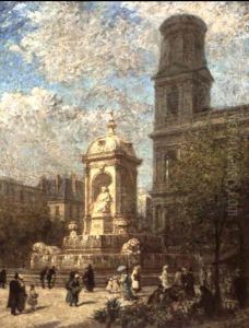 Le Marche Aux Fleurs Place Saint-sulpice by Louis Beroud