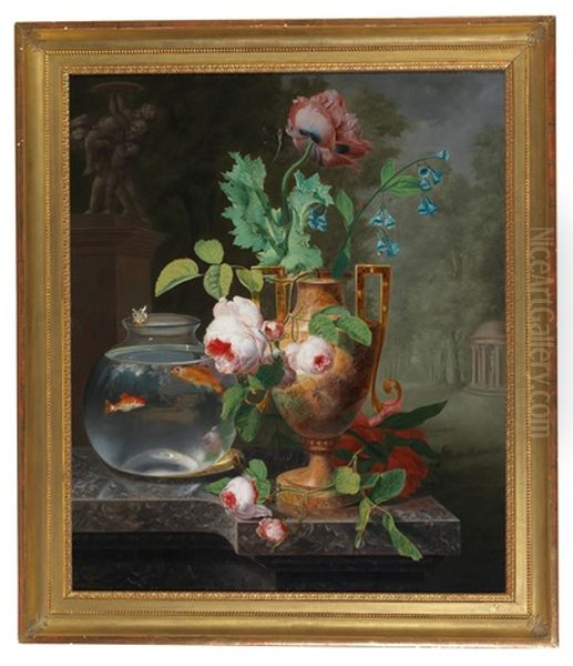 Still Life With Flowers In A Vase And Goldfish Bowl - view 1