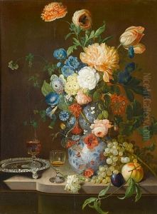 Roses, Tulips, Convolvulus, Auricula And Other Flowers In A Porcelain Vase