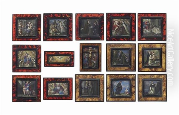 A Set Of Fifteen Religious Pictures, Including The Crucifixion And God The Father - view 1