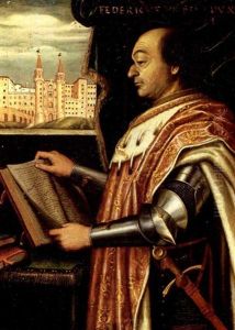 Portrait Of Frederico Da Montefeltro, Count Of Urbino, In His Study A View Of The Palazzo Ducale Beyond by Pedro Berruguete