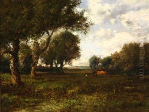 Cows Grazing In A Forest Clearing by Patrick Vincent Berry