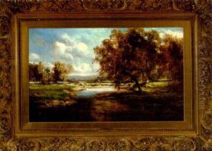 Autumnal Landscape With Cattle Grazing At A Stream by Patrick Vincent Berry